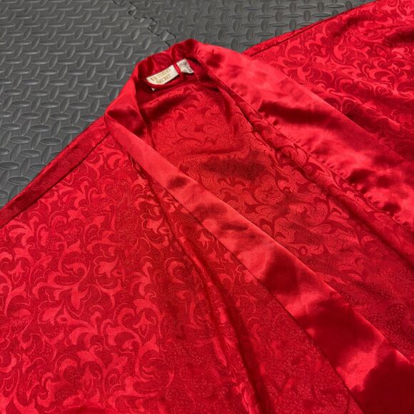 Victoria's Secret Robe Women One Size Red Satin Jacquard Print Casual Open Front - Picture 5 of 9